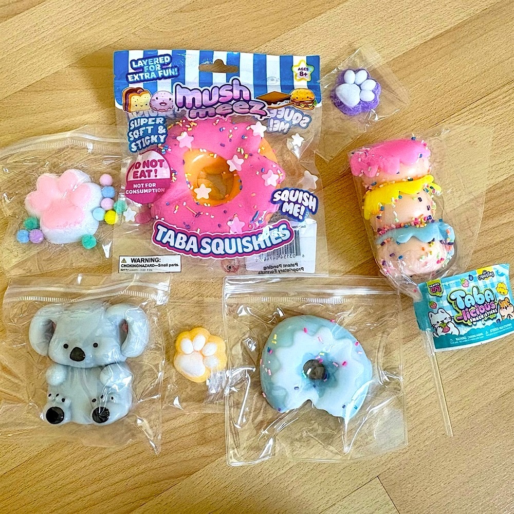 Taba Squishies Lot of 7 Squishy Sensory Fidget Donut Mush Meez ORB Taba-licious